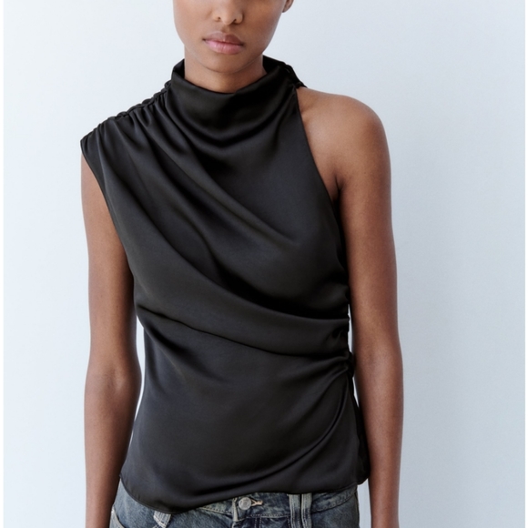 ASYMMETRICAL SATIN EFFECT TOP - Picture 3 of 7